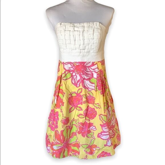 Lilly Pulitzer basketweave bodice with floral dress sz 8 - Picture 2 of 8